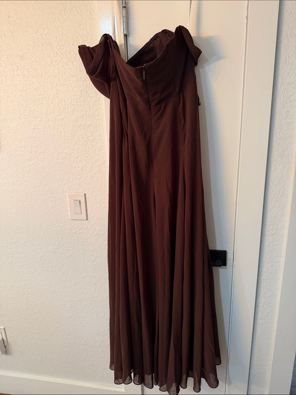 Azazie Off-Shoulder Chocolate Brown Evening Gown - Picture 4 of 4